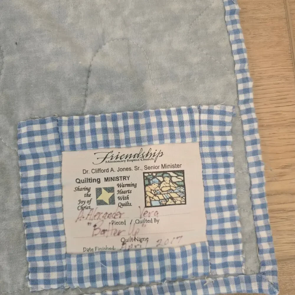 Friendship batter up vintage quilt boys bear blue 48x65 A18